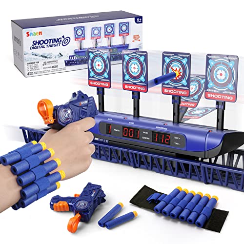 SNAEN Running Shooting Targets with 2 Toy Guns, Electronic Auto Reset Digital Scoring Targets Outdoor Games Interactive Sports Toys for Kids Boys Girls