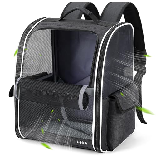 Lekereise Dog Carrier Backpack for Small Medium Dogs Cats up to 18 lbs Breathable Pet Backpack Carrier with 3 Entrances Collapsible Cat Backpack Carrier Travel Hiking Puppy Backpack