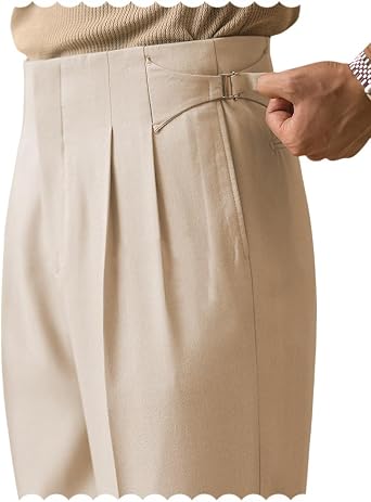 Mens Dress Pants Classic Gurkha Pants Slim Fit Casual Pleated Lightweight Trousers