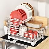 MAJALiS 水切りラック シンク上 食器ラック 水切りカゴ 台所 包丁スタンド 箸立て 吸水マット付き 自動排水 自然乾燥可能 組み立て簡単 2段式「ホワイト」長さ40.7*幅33*高さ28CM
