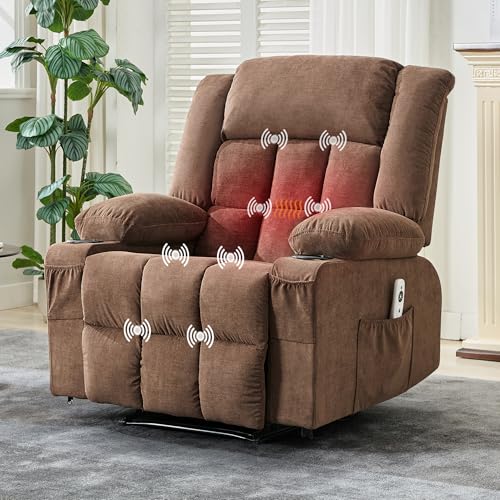Massage Recliner Chair for Adults with Vibration Lumbar Heat Wide Large Ergonomic Reclining Sofa with 8 Massage Nodes 3 Positions Side Pockets Cup Hol