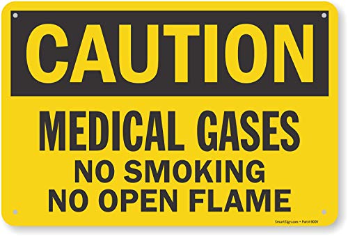 SmartSign - S-5960-AL-12x18 "Caution - Medical Gases No Smoking, Open