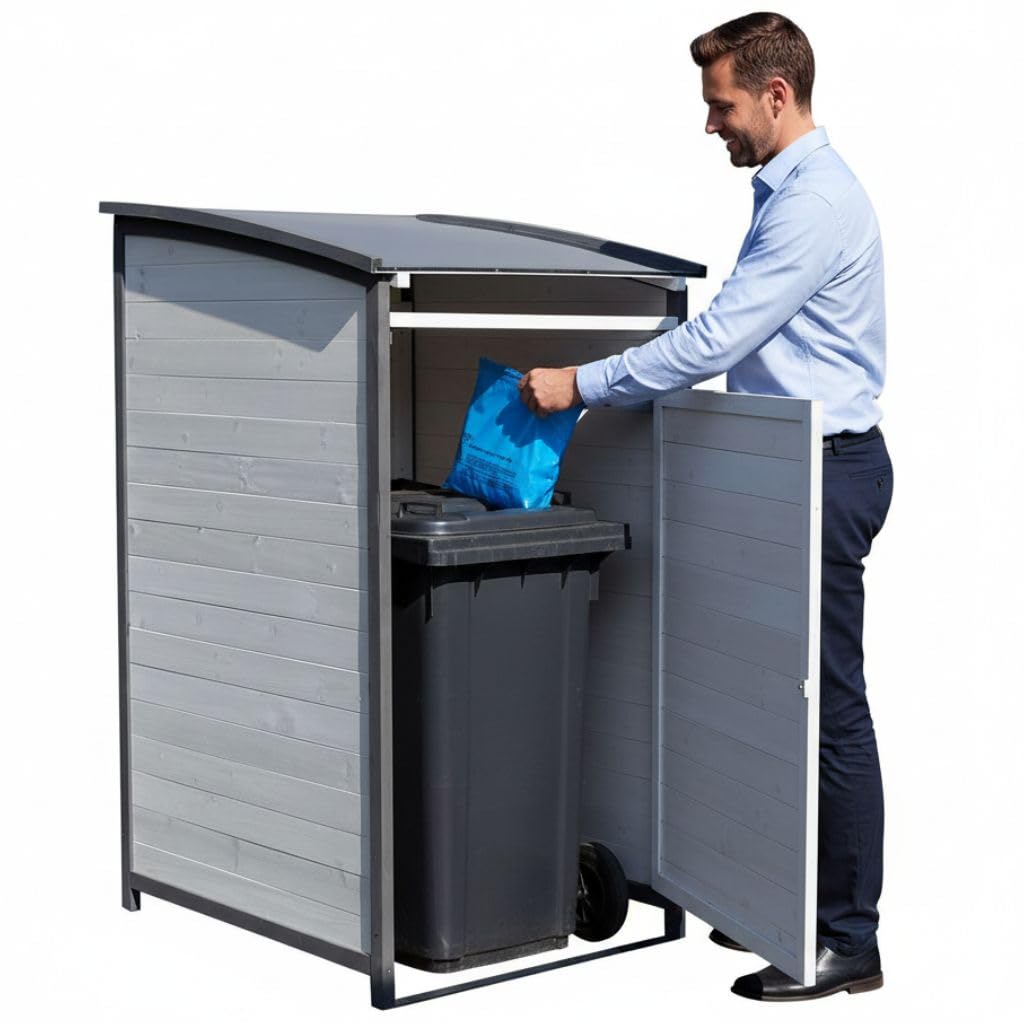 Melko Mülltonnenbox Einzelbox 120 Liter aus Holz Anthrazit/Weiß 73 x 85 x 127 cm, inkl. Rückwand