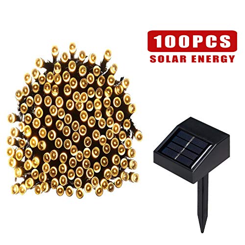 Preisvergleich Produktbild Lychee 100 LED Solar Lichterkette 17 m Solarlichterkette Wasserdichte Außenlichterkette für Hochzeit Partys Weihnachtsfest Garten (Warmweiß)