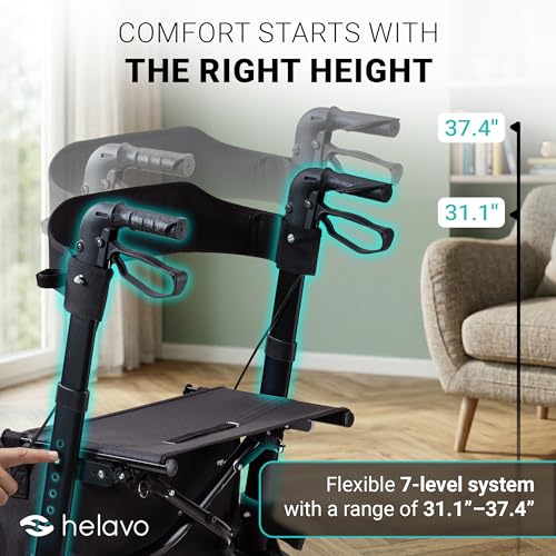 Image of Helavo Foldable Lightweight Rollator Walker with Seat, 360 Swivel Wheels