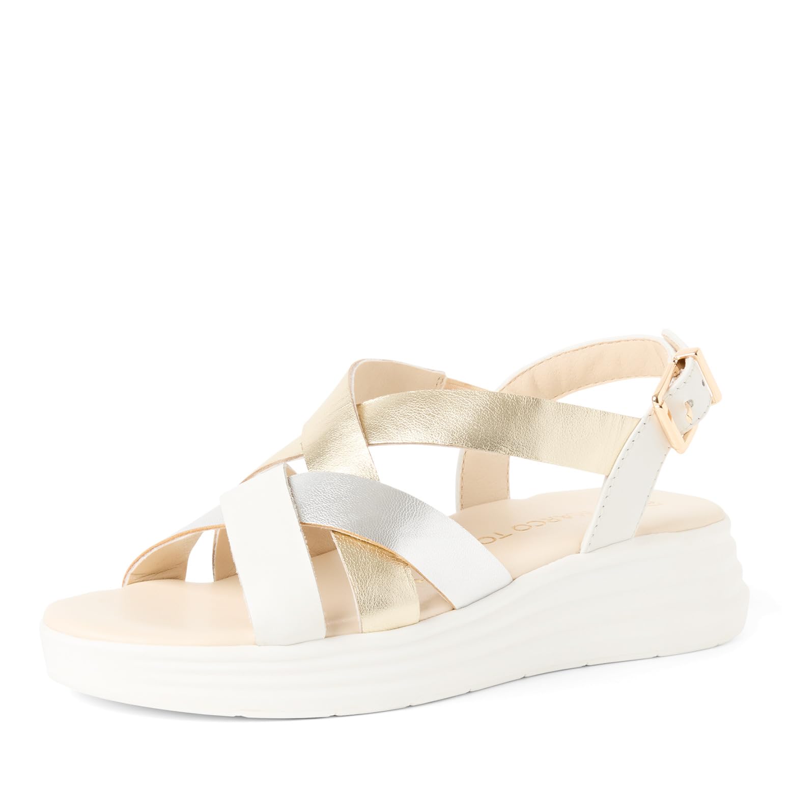 MARCO TOZZI women's sandal soft Feel Me footbed leather soft lining slingback, white (WHITE COMB), 8.5 UK