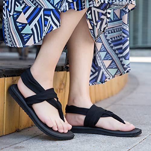 Ranberone Women's Yoga Mat Flip Flops Casual Flat Summer Beach Sandals Size 5.5 Black #TOP4