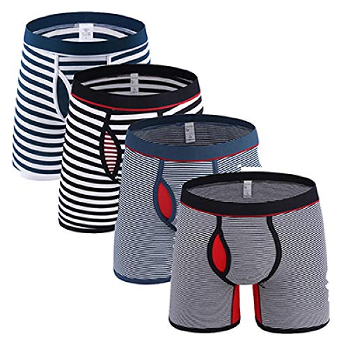 TIGERROSA 4pcs / lot Hommes Long Boxer sous Vêtements Mens Boxers Masculina Hommes s Coton Rayé Sexy Boxer Style B @ XXL Cover