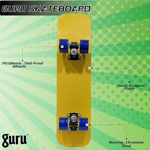 Image of GURU Skateboard, Wooden Non-Slip Skateboard for Kids, Adult, Casterboard /Skate Board /Hoverboard /Longboard for Beginners, Learners, Training Purpose for All Age Group
