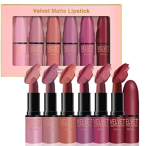 RoseFlower 6 Colors Lipsticks Set,Matte Lipstick with Gift box, Velvet Rose Lip stick Kit Nude Long Lasting, Waterproof Lip Tint Set Kit Professional Lip Makeup Gift for Girl Women