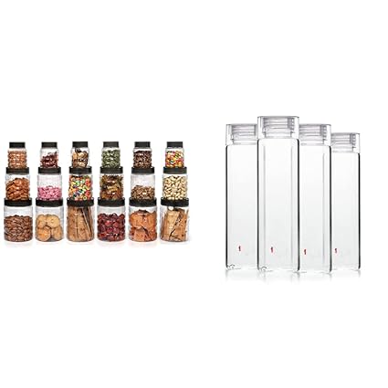 Cello Checkers Plastic PET Canister Set, 18 Pieces, Clear + Cello Hot Serve Plastic Casserole Set, 3-Pieces, Pink