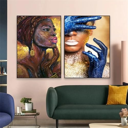 Affiche d'art abstrait de femme africaine colorée avec cadre 30x50 cm