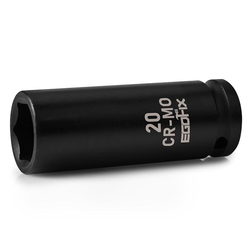 Soquete de Impacto Longo 20 mm com Encaixe de 12,7 mm (1/2 pol.), 6 Pontas, Aço CR-MO EGOFIX