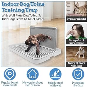Hamiledyi Dog Potty Tray with Wall Pee Pad Tray Reusable Puppy Training Pads Holder Portable Dog Litter Box with Detachable Grille and Anti-Slip Mats for Medium and Small Dogs (White-gray)