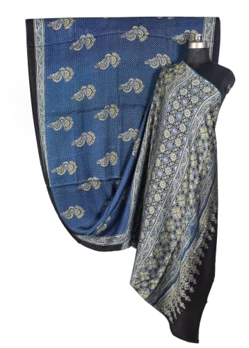 Image of Ethnics of Kutch Womenss Ajrakh Modal Silk Natural Dye Hand Block Print Saree with Blouse Piece - 5.5 Mtr Length
