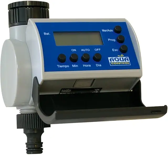 Imagen relacionada con Aqua Control C4100 Programador de Riego para Jardín-con Pantalla LCD-Hasta 8 Arranques por día, gris