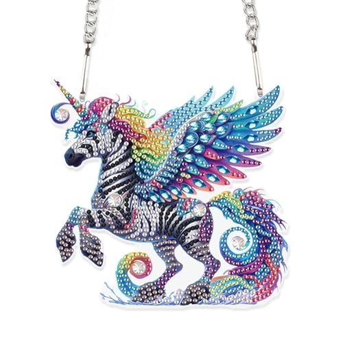 Image of AiYuanzsh Rainbow Zebra Diamond Painting Pendant, DIY Diamond Art Sparkling Acrylic Hanging Decoration, Unique Zebra Design Wall Art Craft Kit for Adults