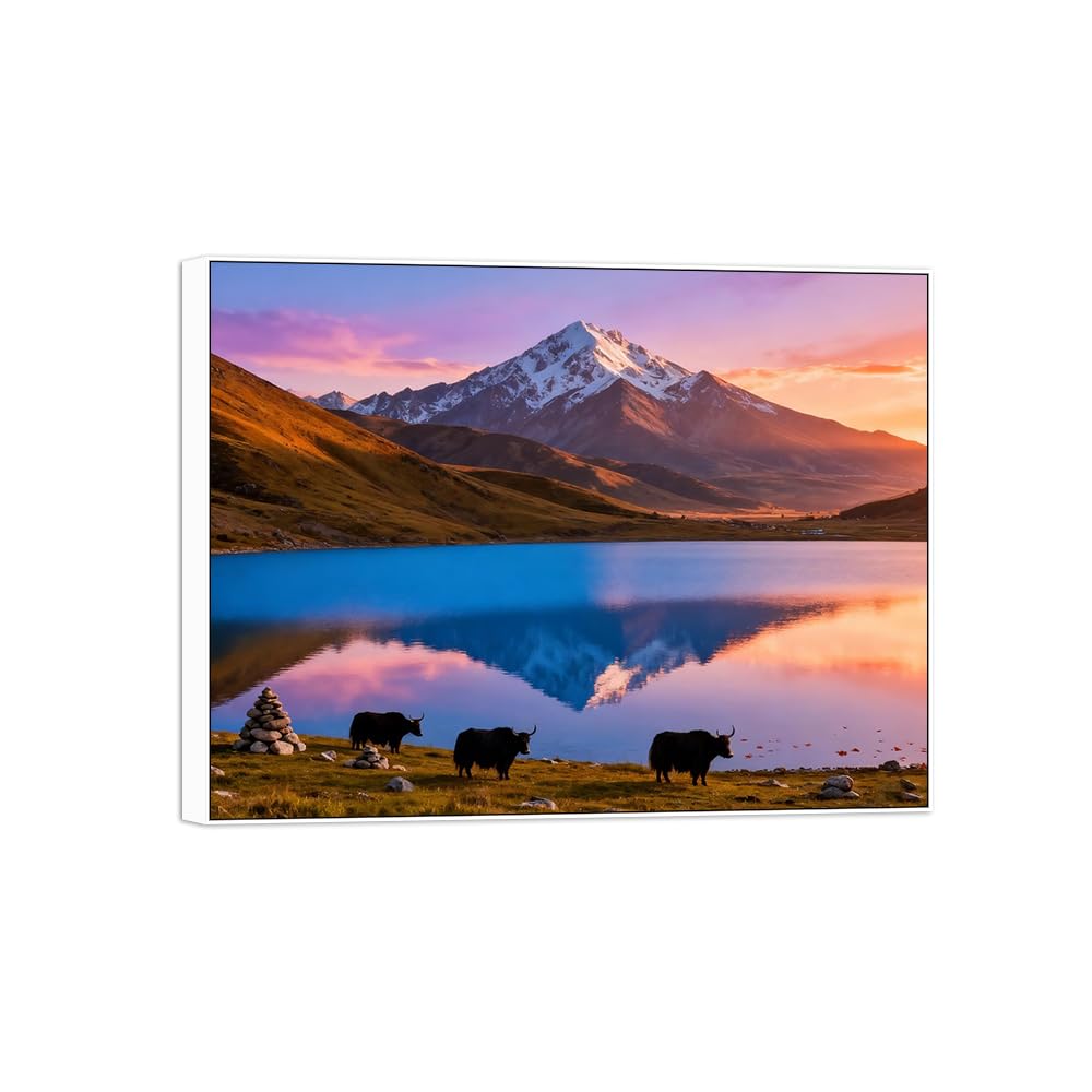 Landscape Canvas Prints Mountain Lake 13. Home Decor 80x105cm White Frame