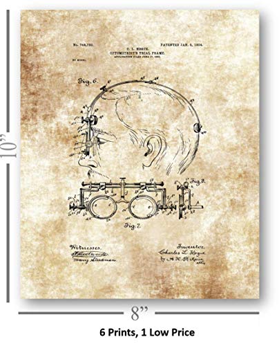 Ramini Brands Original Optometrist Patent Artwork - Set Of 6 8 X 10 Unframed Prints - Great Gift For Opthomologists, Eye Doctors, Opticians - Vintage Vision Center Decor #TOP7