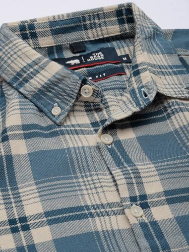 Image of THE BEAR HOUSE Men's Checked Slim Fit Flannel Casual Shirt | Blue & White | TBH-BASTA-BL