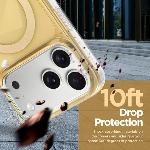 Image of Magnetic Case for iPhone 17 Pro Max [Compatible with Magsafe] [Anti-Yellowing] [1 Screen Protector] Shockproof Slim Iridescent Sparkly Case for iPhone 17 Pro Max 6.9 inch 2025, Gold