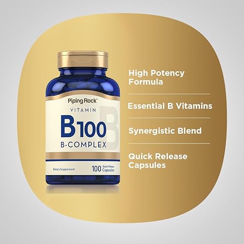 Miniatura 3 de Complejo de vitamina B 100  100 cápsulas  Suplemento sin OMG sin gluten  por Piping Rock