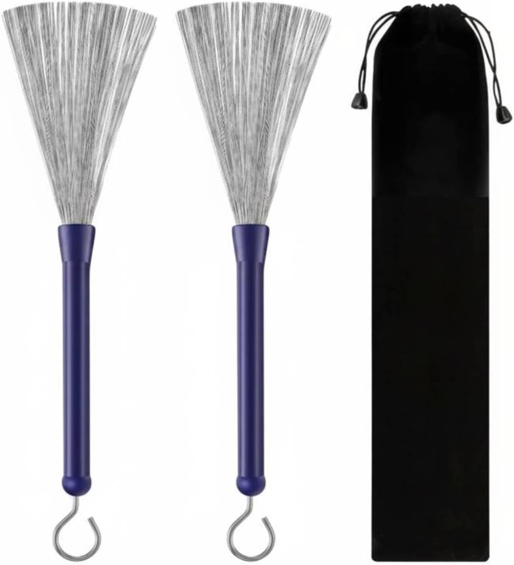 DYNWAVE 1 Pair Drum Brushes Jazz Drum Brushes Drum Sweepers Wire Brushes Music Accessory Stainless Steel Strands With Drawstring Bag suitable for rehearsals gigs home stage performance