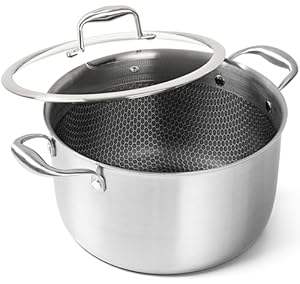 MICHELANGELO 8 Liter Suppentopf mit Deckel, Induktion Kochtopf aus 3-Schicht Edelstahl 18/10, Kratzfester Antihaft-Topf mit Wabenstruktur, Spülmaschinen- & Backofenfest, Silber