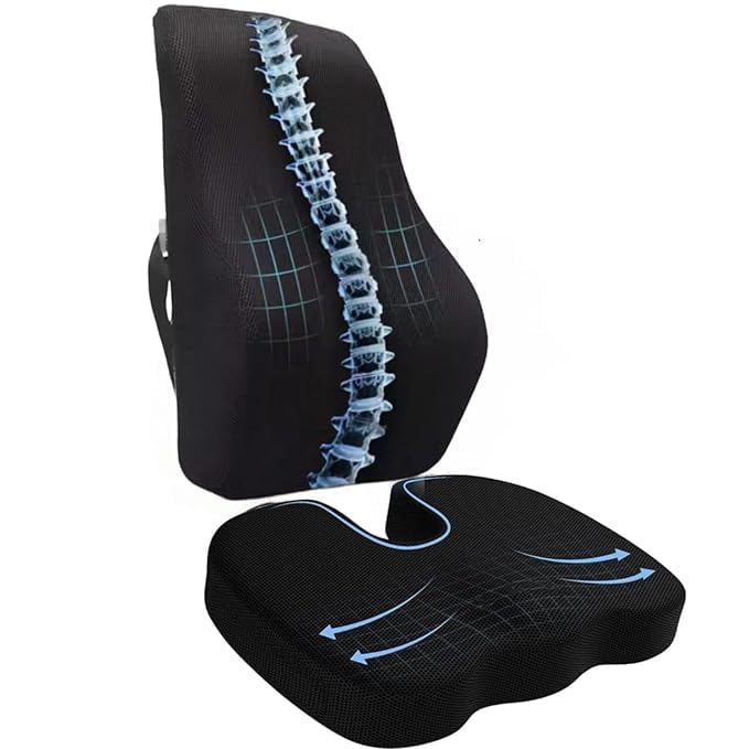 EASEFIT Orthopedic Back Brace Memory Foam Lumbar Support Backrest Long for Upper, Middle and Lower Back Pain Compatible with Computer, Car, Office Chair (Black) (Backrest Cushion Combo) (B0D6R994K8) Amazon Price History, Amazon Price Tracker