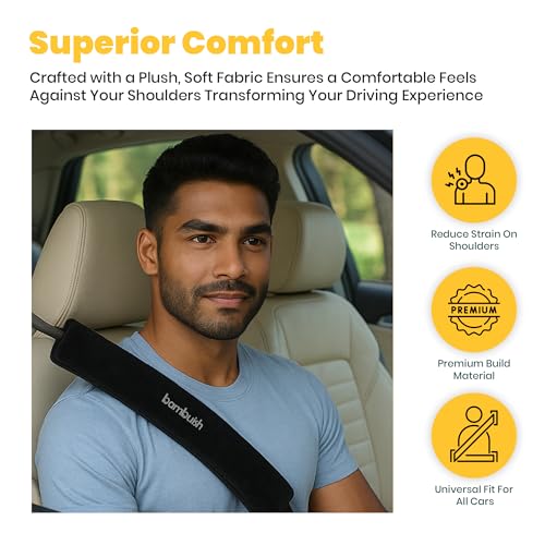 Image of Car Seat Belt Shoulder Pads (Pack of 2) Car Safety Belt Soft Pad Cover for Comfortable Driving, Universal Fit for All Cars and Backpack (Black Color, 12 Inch Length)