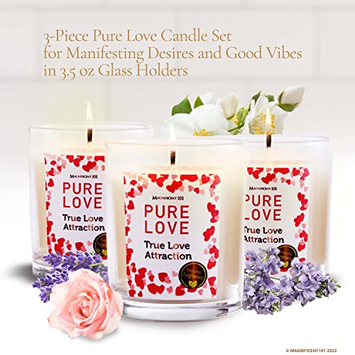 Magnificent 101 Pure Love Set Of 3 Aromatherapy Candles For True Love Attraction - 3.5Oz Each Natural Soy Wax | 42 Hour Burn Time | Sage Rose Lavender | Purification, Chakra Healing, & Manifestation #TOP2