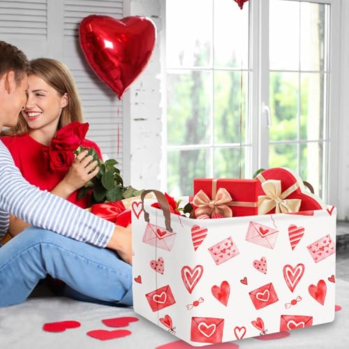 Image of Valentines basket,Pink Heart Basket,Collapsible waterproof nursery laundry basket,Pink girls gift baskets,Valentine's Day room decor(Envelope heart)