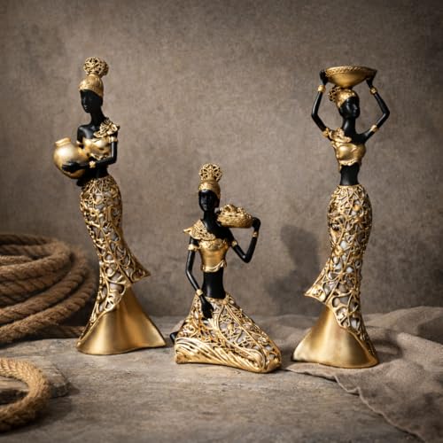 Image of Vibrant Beautiful Finish Uniquely Hand Crafted Home Decor African Tribal Women Art Piece (African Lady Working Set of 3)