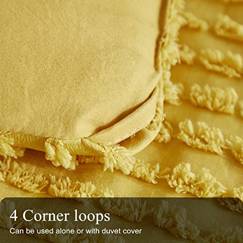 Warmdern King Comforter Set Yellow Boho Stripe Comforter Lightweight Microfiber Down Alternative Comforter Tufted Bedding Set 3 Pcs For All Season - 1 Comforter & 2 Pillowcases (Yellow, King) #TOP5