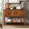 48 Solid Wood Buffet SideboardFarmhouse Console Table with Bottom ShelfRetro Style Storage Cabinet for EntrywayLiving RoomDining RoomKitchenBrown