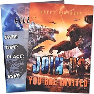 Cartes D’invitation Cartes – simyron 16Pièces Cartes Invitation Thème Enfants, Godzilla vs Kong Cards Garçon, Fête D…