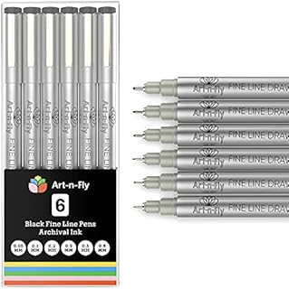 Black Fine Point Pens Set of 6 - Drawing Fineliner Pens with Japanese Archival Ink and Various Size Tip - No Bleed Marker Fine Tip Pens for Art Drawing, Sketching, Artist Detailing & Drafting
