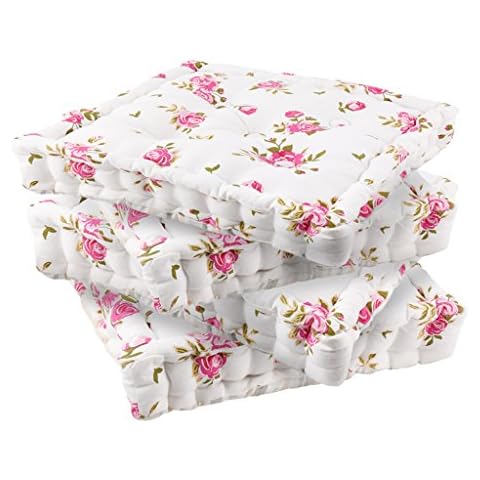 Set of 4 Reversible Pink Floral Seat Pads Cover