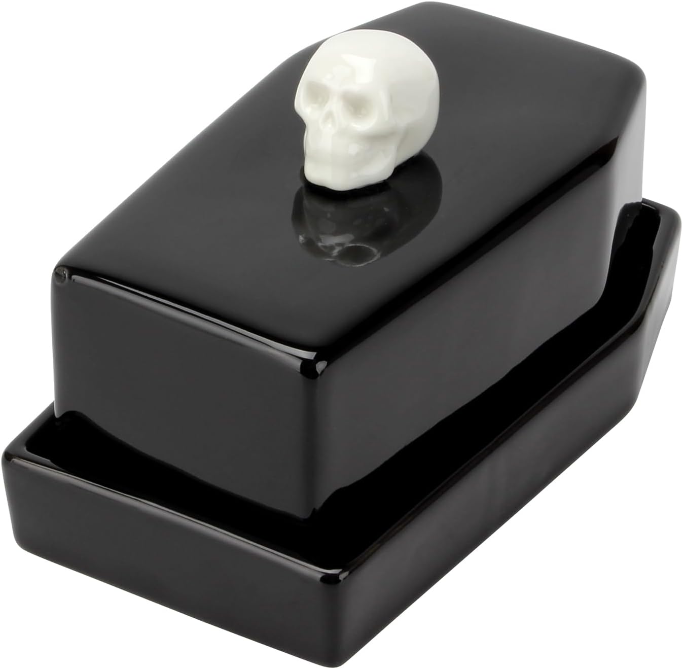 1 Pcs Ceramic Butter Dish with Lid Set, Black Gothic Skull Shape Butter Container Holds for Countertop, Ceramic Gothic Kitchen Utensils Butter Keeper for Table Decor Festivities Party Supplies