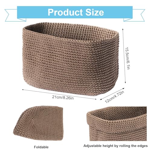 Aufbewahrungskorb Braun, Handgewebter Häkelkorb aus Baumwollseil, Stylischer Strickkorb für Deko, Bad Körbchen, Handtuchkorb für Handtücher, Kosmetik, Spielzeug und Bücher (21 × 13 × 15,5 cm)