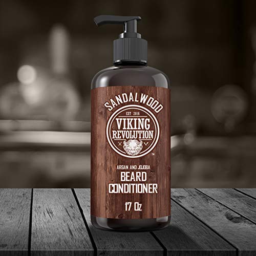 Viking Revolution Beard Conditioner W/Argan & Jojoba Oils - Softens & Strengthens - Sandalwood Scent - Beard Conditioner W/Beard Oil (17Oz Conditioner) #TOP3