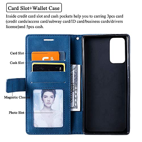 Compatible With Samsung Galaxy Note 20 Glaxay Note20 5G Wallet Case And Tempered Glass Screen Protector Flip Cover Card Holder Stand Cell Phone Cases For Gaxaly Notes 20S Twenty Not S20 Women Men Blue #TOP2