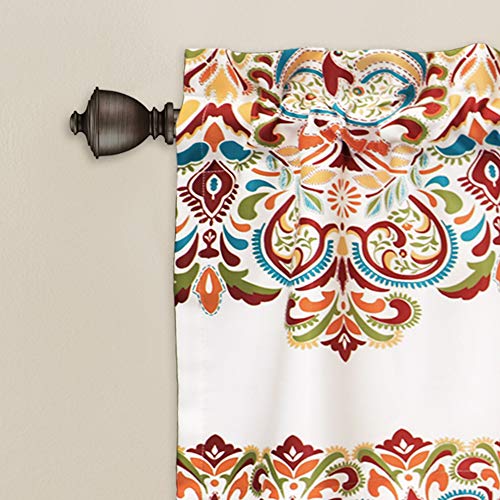 Lush Decor Clara Valance Paisley Damask Print Bohemian Style Single Curtain, 52"W X 18"L, Turquiose & Tangerine #TOP1