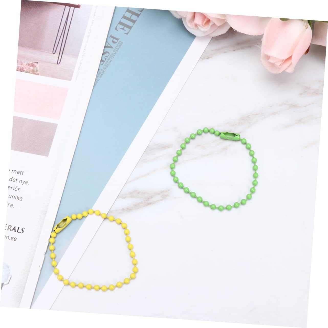 DOITOOL 100 Pcs Colorful Metal Bead Chains with Connectors for Jewelry Making Necklace Crafting Chain Green Black Blue Yellow Dog Tags and More