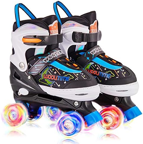 Woolitime Adjustable Roller Skates for Girls and Boys, 4 Size Adjustable Toddler Roller Skates for Kids with All Wheels Light Up, Patines para Niñas Niños