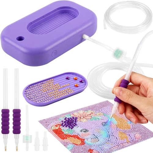 Stylo diamond paint électrique violet aspiration strass avec accessoires de plateau rangement