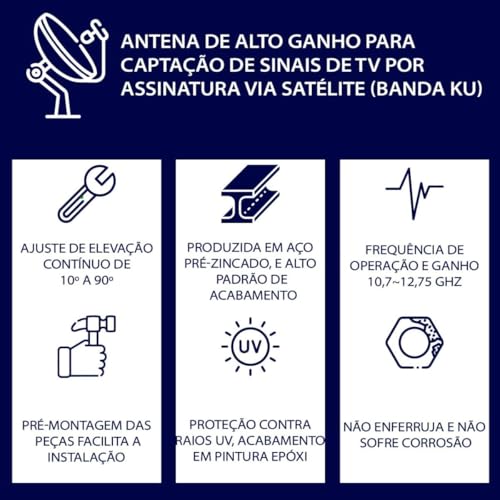 Kit Receptor Genérico Digital Vivensis + Antena + Cabo 15M + LNBF 4 Pontos + Receptor