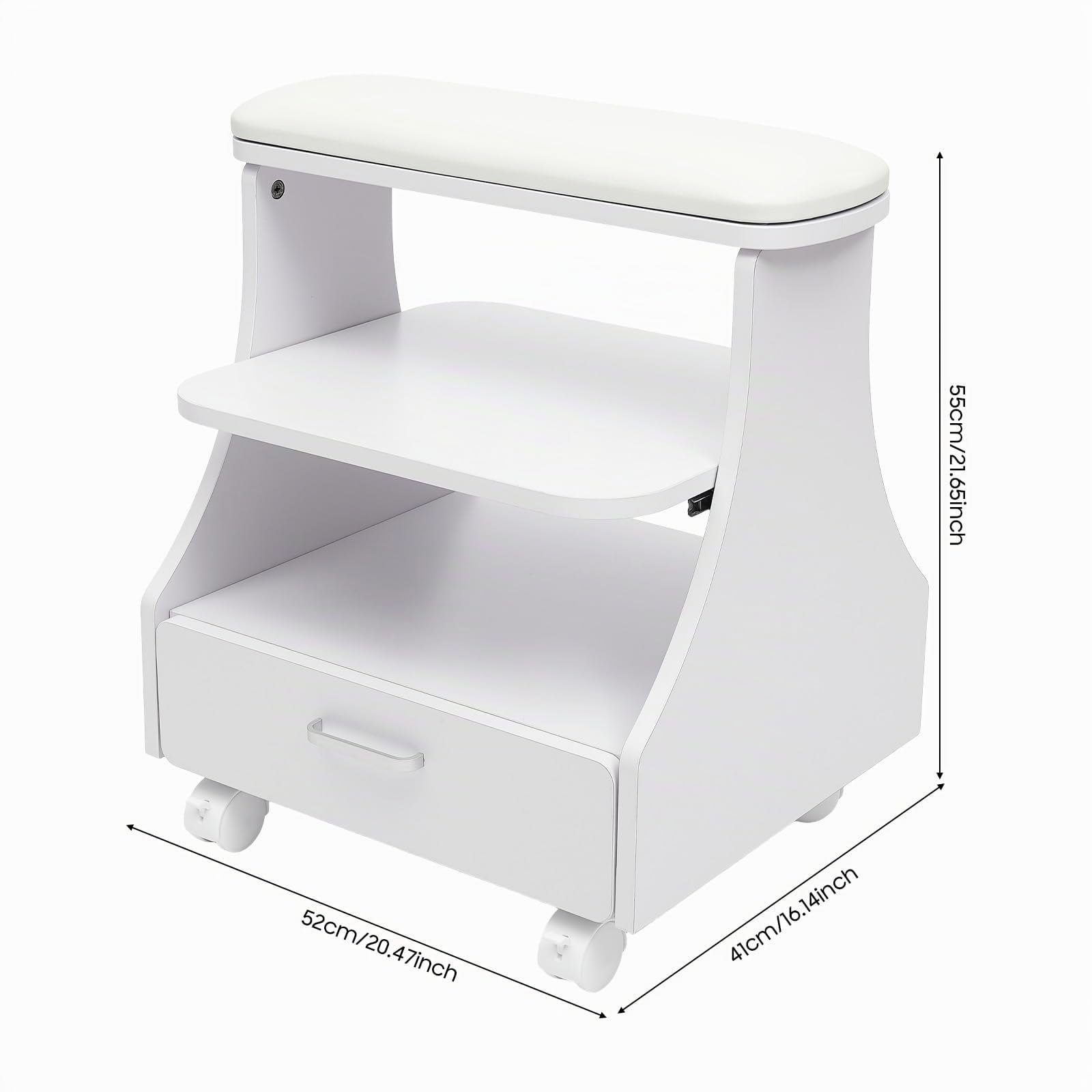 Reposapiés de pedicura con cajón, 3 niveles para el cuidado de las uñas, con 4 casters con frenos, reposapiés y pedicura hasta 50 kg, para salón de belleza, salón de uñas, baños de pies