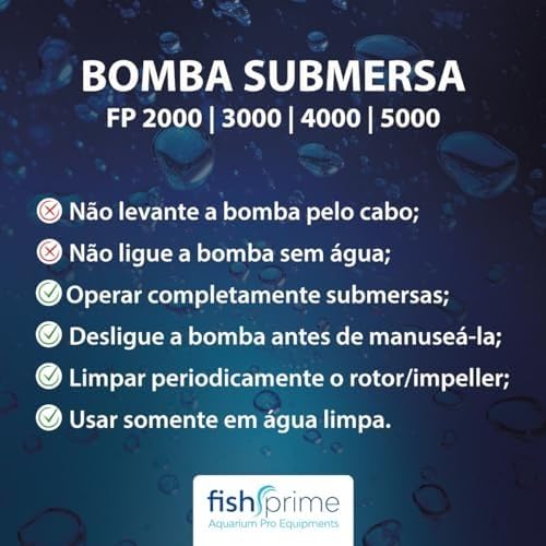 Bomba Submersa Fish Prime 3000 L/h 25W Para Aquários Lagos Fontes Cascatas Aquaponias Hidroponias (1