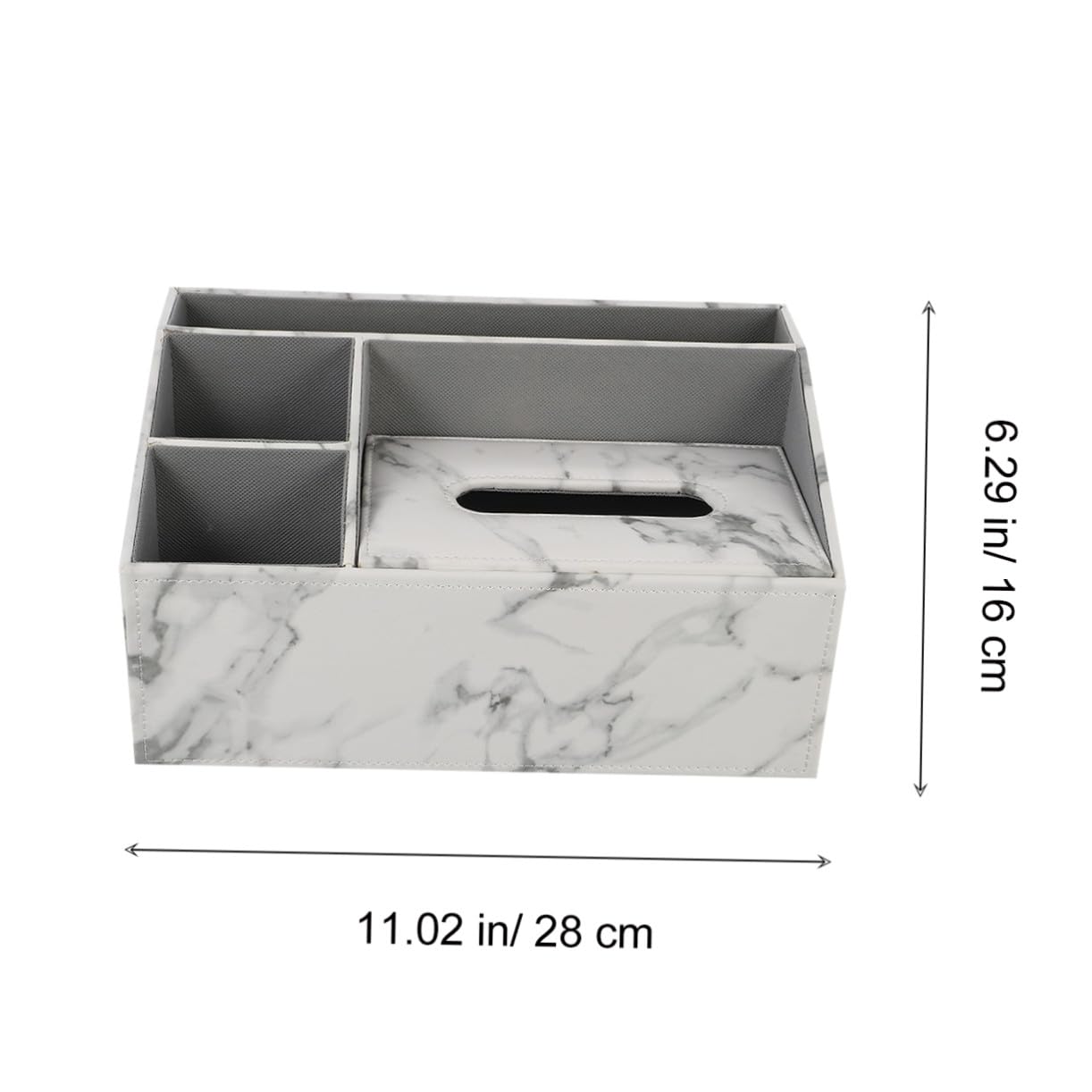 Caja Organizadora Multifuncional de Escritorio Soporte para Mando a Distancia, Cuero Grueso Veta de Mármol Claro y Gris, 3 Compartimentos para Hogar y Oficina